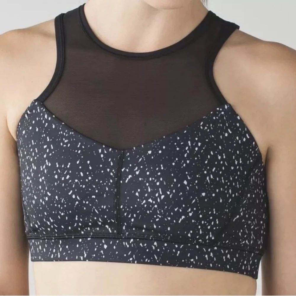 LULULEMON High Neck Mesh Bra SIZE 2 Black white EEUC RACERBACK MESH